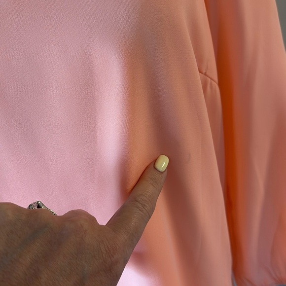 Hello Miss peach shift mini Dress Bishop 3/4 Sleeves long back zipper V back L - Picture 4 of 14